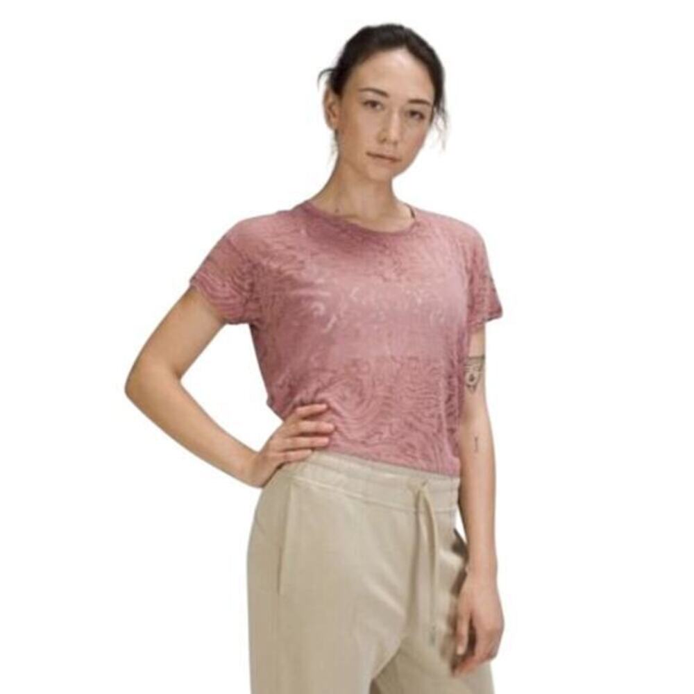 Sheer Textured Mauve Short Sleeve Top | Feminine Layering Tee​